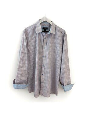 Johnson & Murphy Men's Button Up Shirt Size XL Blue Long Sleeve Flip Cuffs EUC